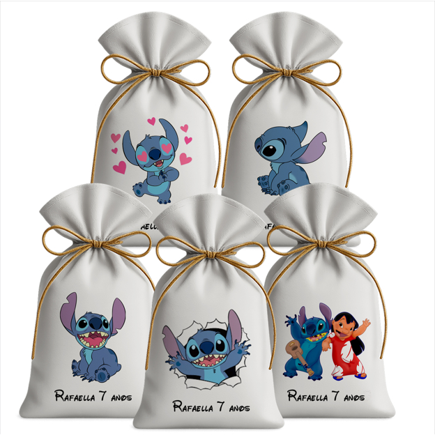 Saquinho Sacolinha Lembrancinha Festa Aniversário Infantil Tecido Personalizado Stitch