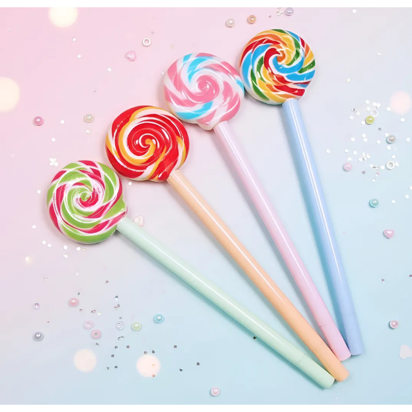 Caneta em Gel Divertida Pirulitos Coloridos - Kits de 4/8/12 - Papelaria Kawaii e Material Escolar