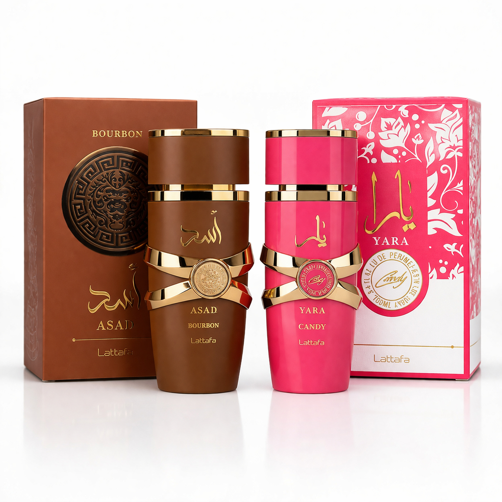 Kit Perfume Árabe Lattafa Asad Bourbon + Yara Candy EDP Importado Alta Fixação Original
