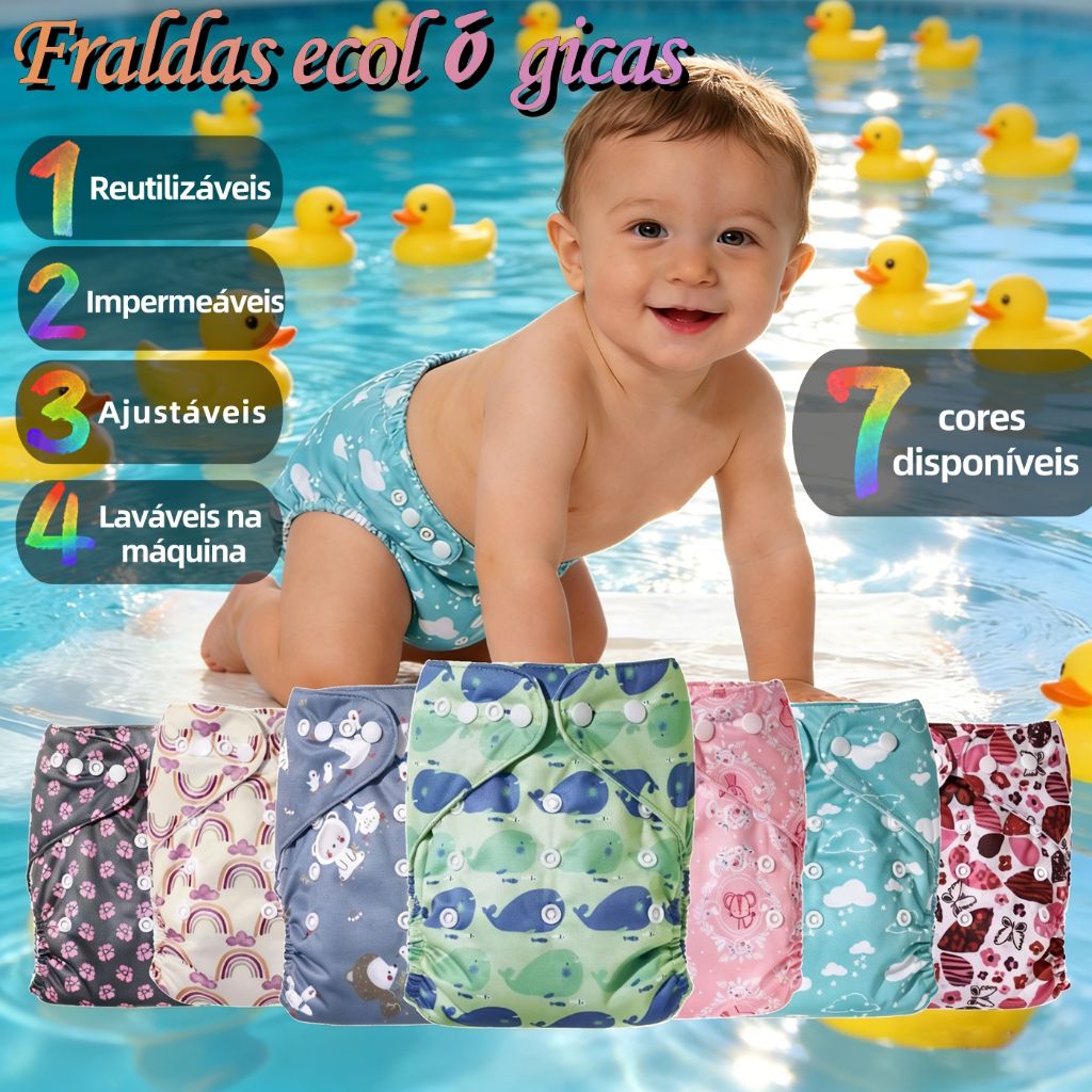 Fralda Ecológica Reutilizável Ajustável Bebê Impermeavél Lavável 0 A 3 Anos Unissex em Oferta na Shopee