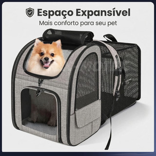 Mochila Transportadora Pet Expansível Impermeável para Cães e Gatos com Bolsa e Almofada Confortável