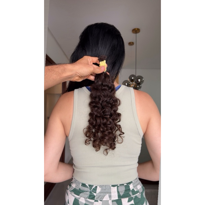 Cabelo Humano Brasileiro do Sul Cacheado Natural Castanho Claro 45/50 Cm 59 Gramas