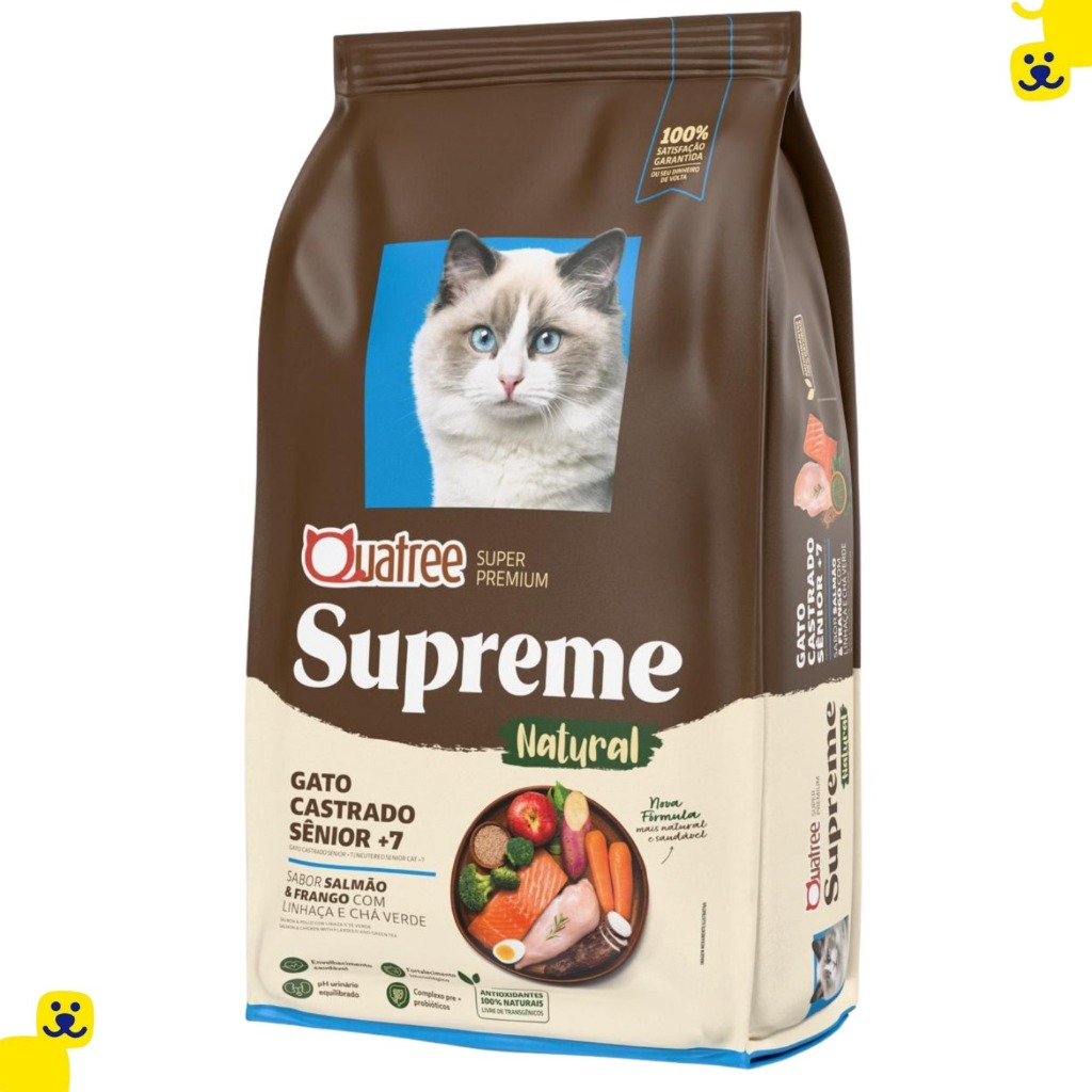 Ração Gato Castrado Ração Quatree Supreme Natural Ração Gato Castrado Sênior 7+ Salmão Frango 10,1Kg