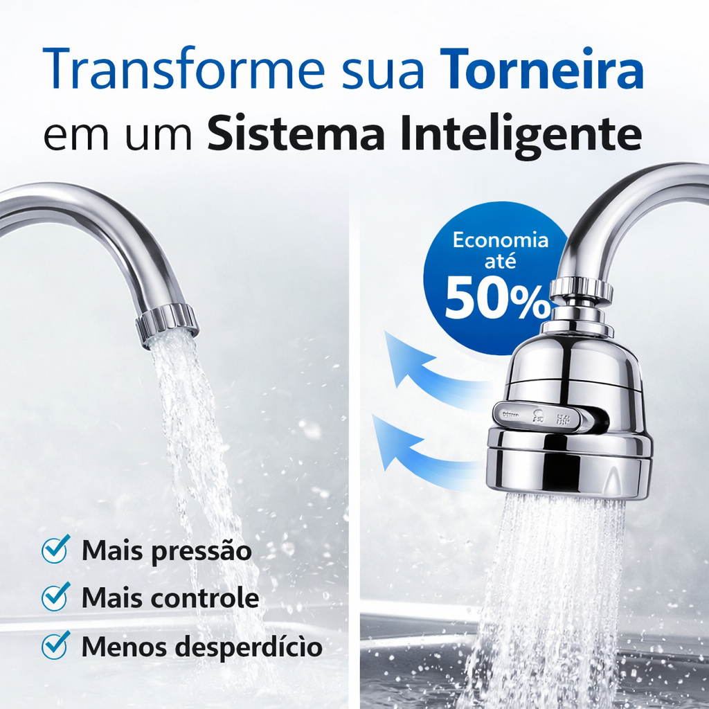 Arejador Torneira 360° 3 Modos de Jato Economizador Água Adaptador Universal Pia Cozinha Cromado