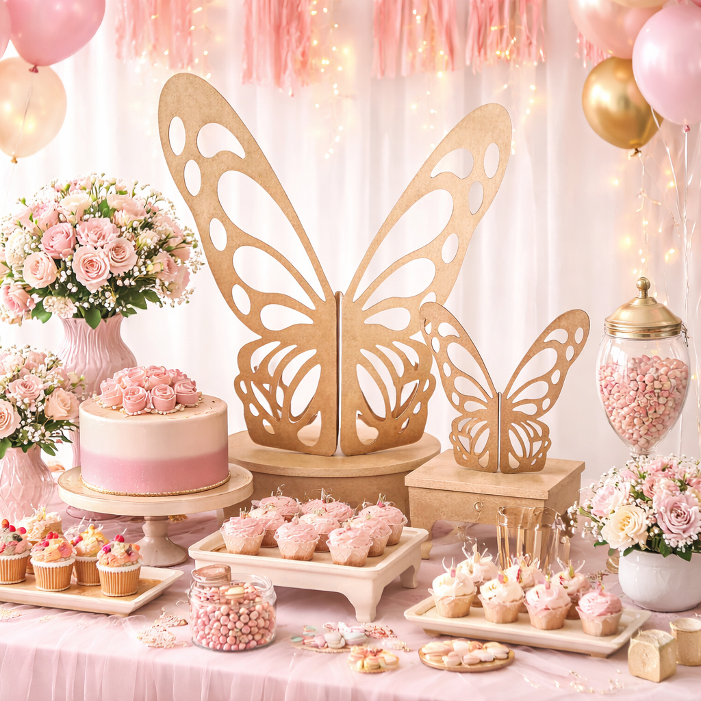 Kit 2 Painel Borboleta Dobrável Em Mdf Para Festa Infantil 60cm + 30cm Decoração Pronta Entrega