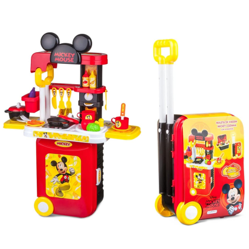 Maleta de Viagem Mickey Cozinha Play Set 3 em 1 Multikids Brinquedo Infantil Criança Faz de Conta