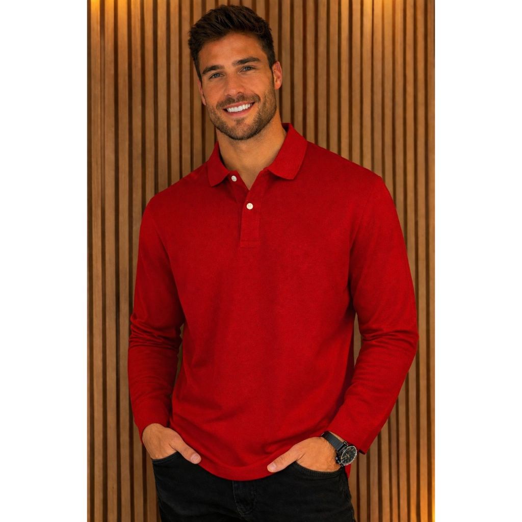 Camisa Gola Polo Manga Comprida Frio piquet dia a dia elegante — imagem 2 de 2