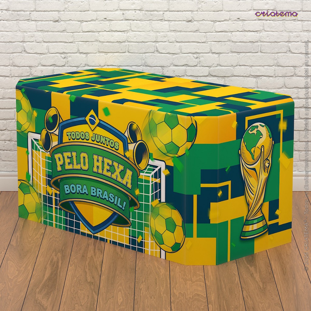 Capa De Mesa Copa Hexa Decoração Futebol Brasil Em Tecido Sublimado Veste Fácil