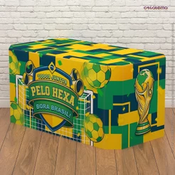 Capa De Mesa Copa Hexa Decoração Futebol Brasil Em Tecido Sublimado Veste Fácil
