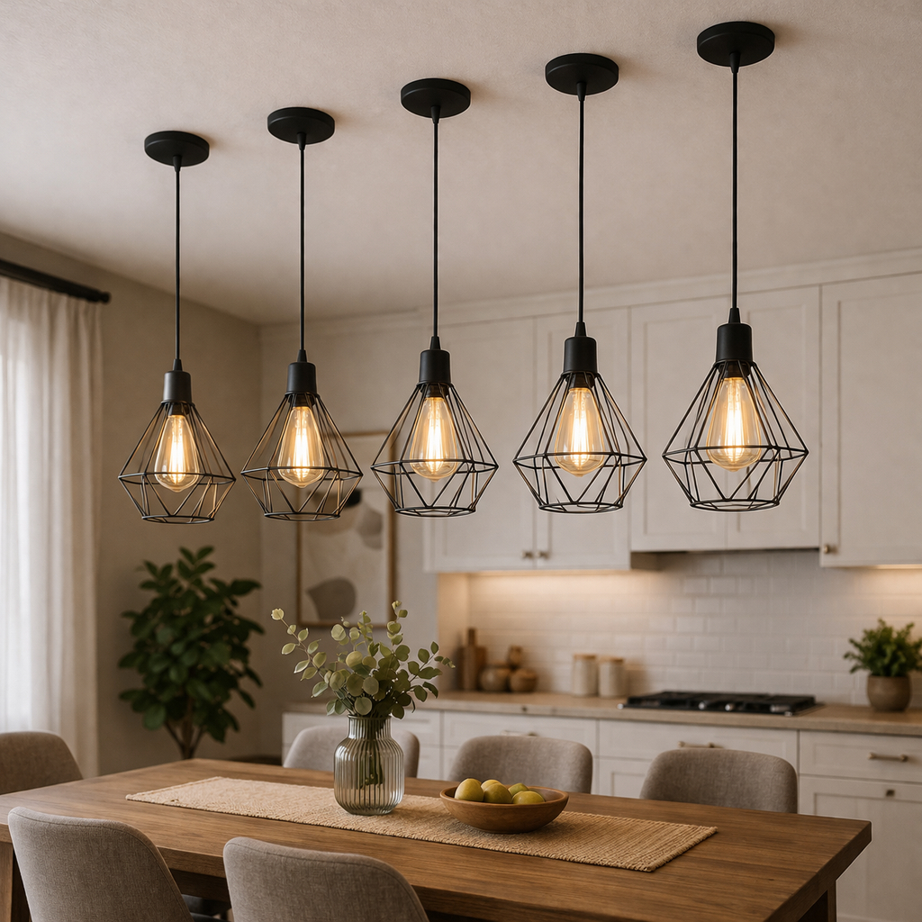 Kit 5 Lustre Pendente Luminária Diamante Aramado Teto Sala Cozinha Preto