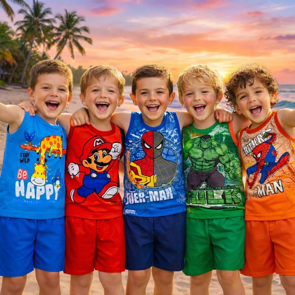Kit 10 Peças de Roupas Infantil Menino Estampas Sortidas Com 5 Camisetas + 5 Bermudas em Oferta na Shopee