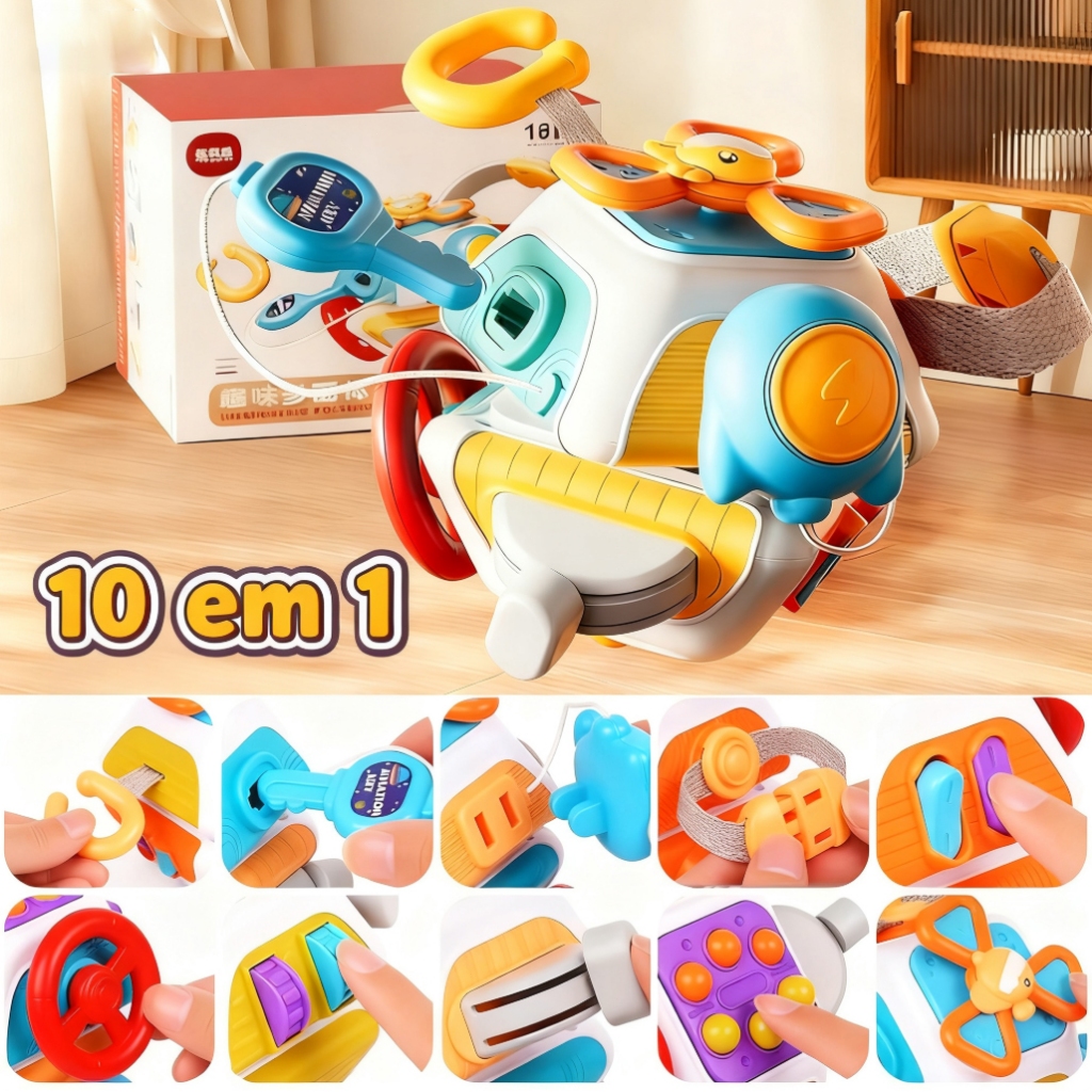 Baby Busy Board 10 em 1 Cubo Montessori Brinquedos Sensórios Educativo Aprendizagem Fidget Brinquedos para Crianças 1-3