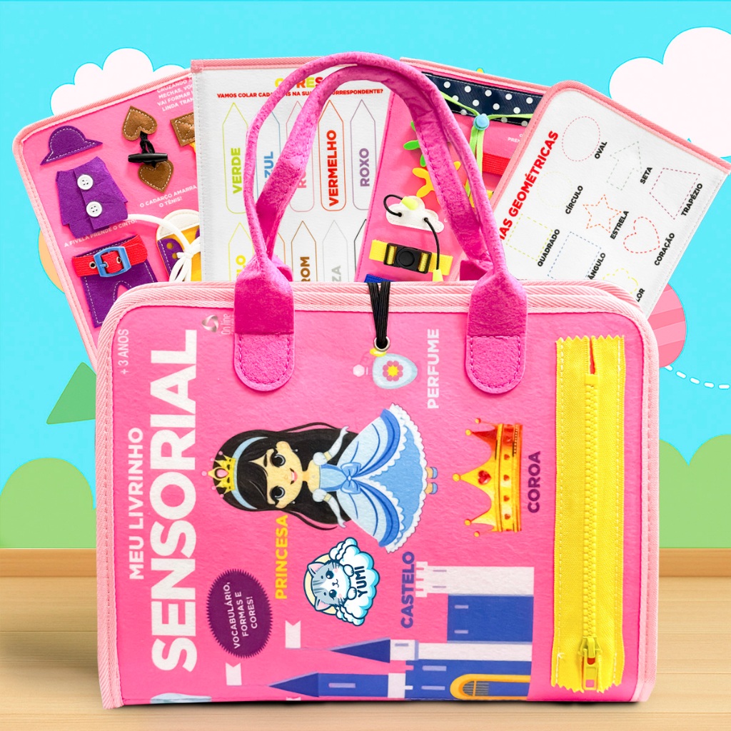 Livro Infantil Maleta Educativa Montessori Meninas - Brinquedo Sensorial Educativo Bebês e Crianças