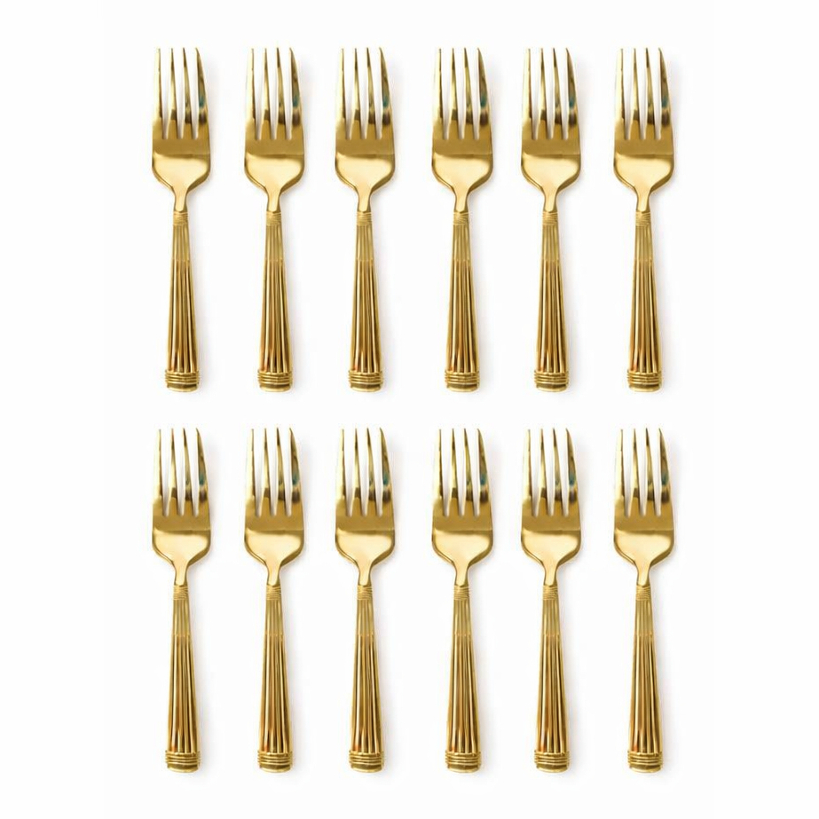 Jogo De Garfo 12 Peças Inox Dourado - Garfinho Sobremesas Doces Bolos Talher