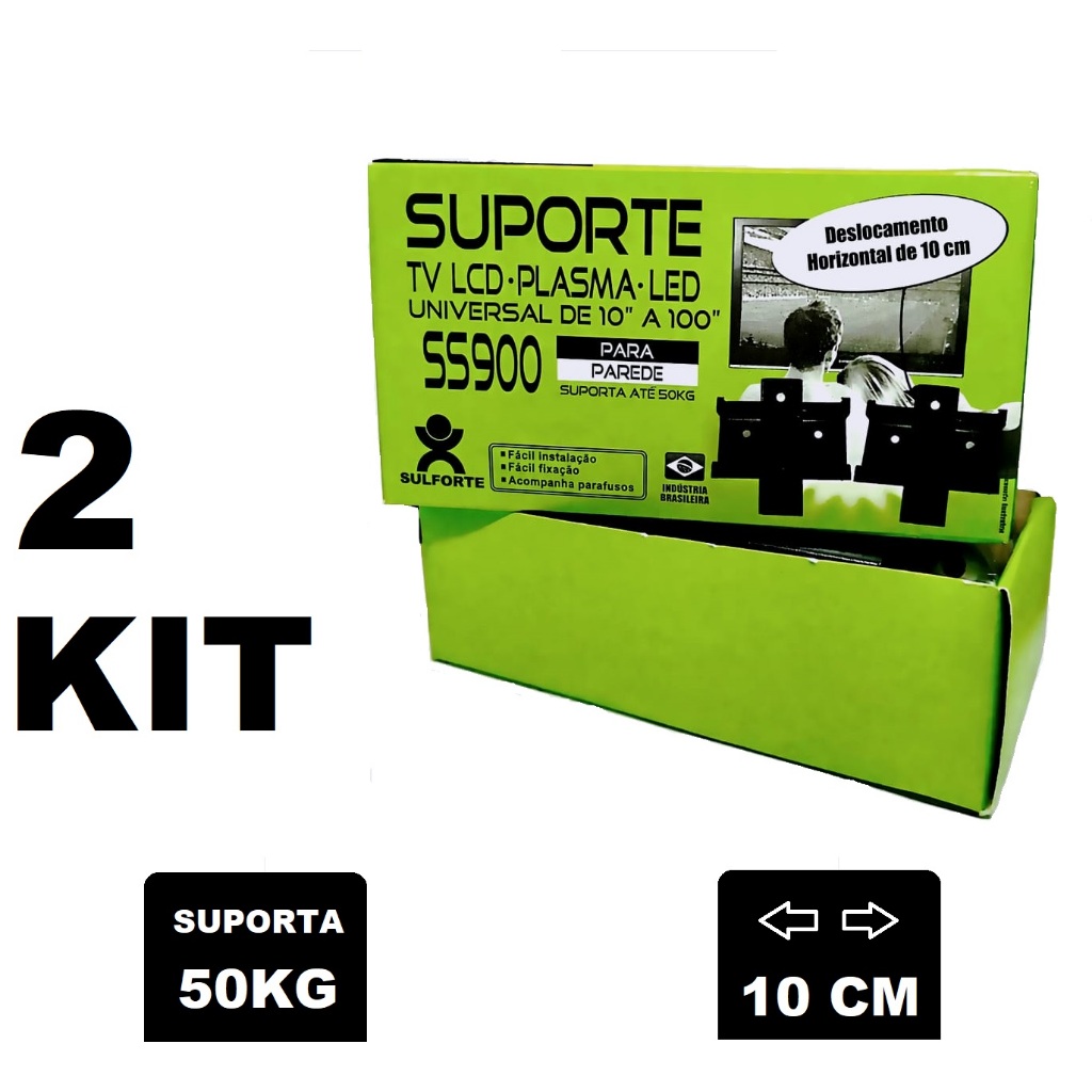 Kit 02 Suporte para TV Universal Fixo Painel Parede Smart LED LCD 4K 32 40 42 50 55 60 75 82 100 Polegada