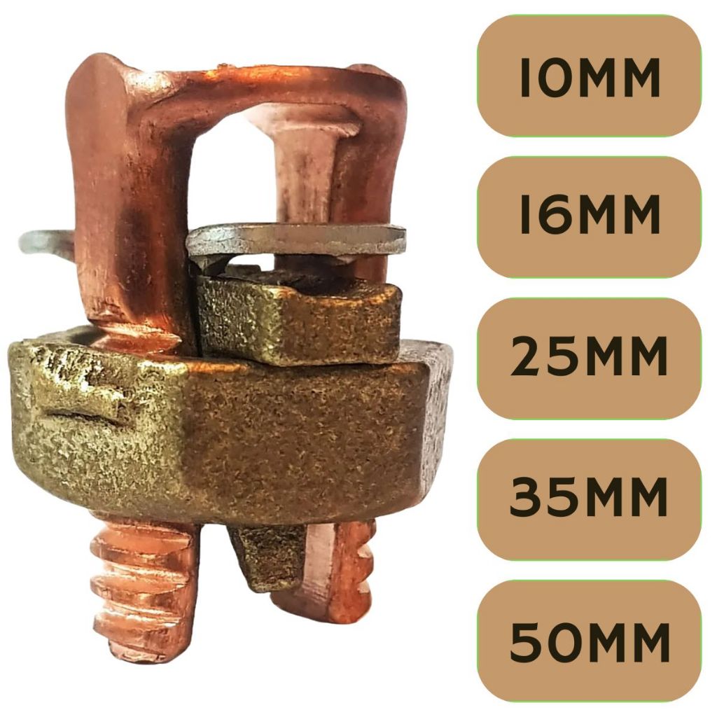 Kit 5 ou 10 Conector Bimetálico Split Bolt 10mm 16mm 25mm 35mm 50mm Parafuso Fendido
