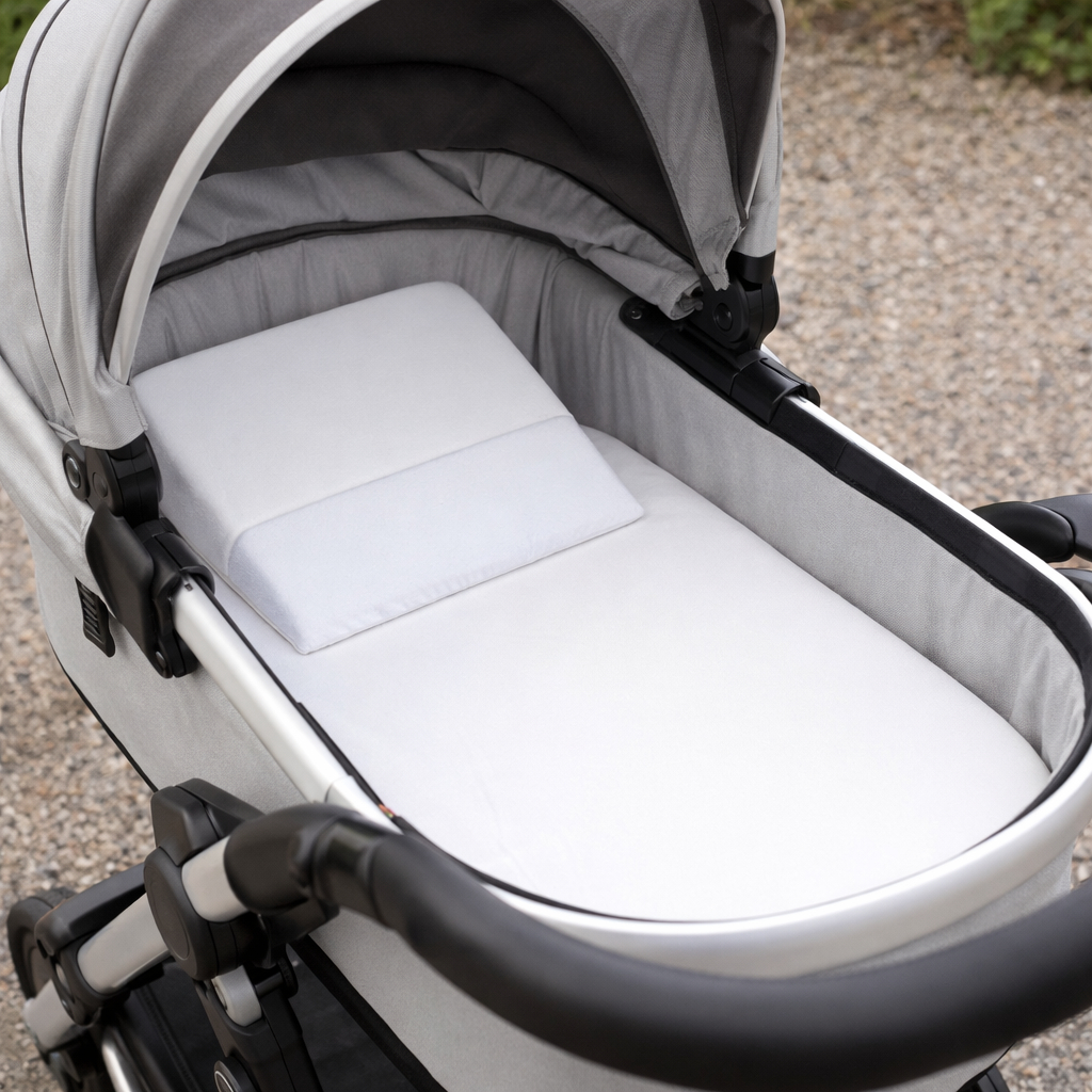 Kit Colchão Moisés Para Carrinho De Bebê + Travesseiro Rampa Anti Refluxo100% Algodão
