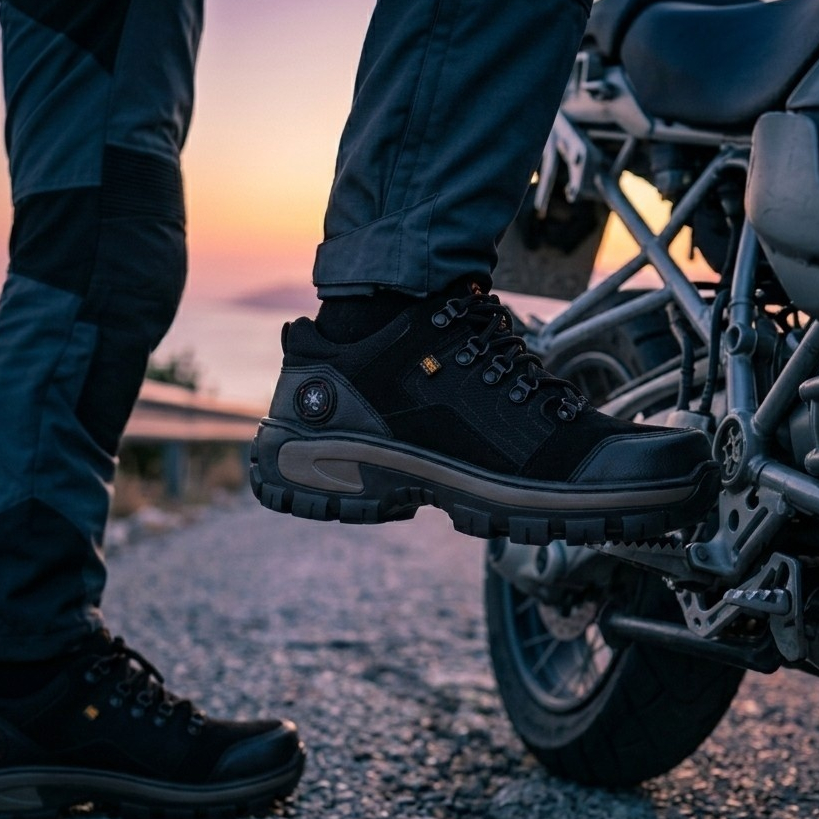 Tênis para Trilha Adventure Masculino Senhorelle Trekking de Couro Motociclismo Sola Costurada+ Meia