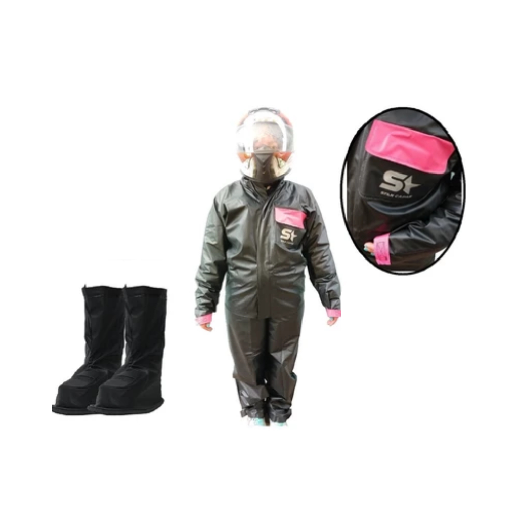 Capa De Chuva Conjunto Calça Jaqueta Impermeavel Feminina Pvc C/ Bolso Moto / Motoboy / Motoqueiro + Polaina