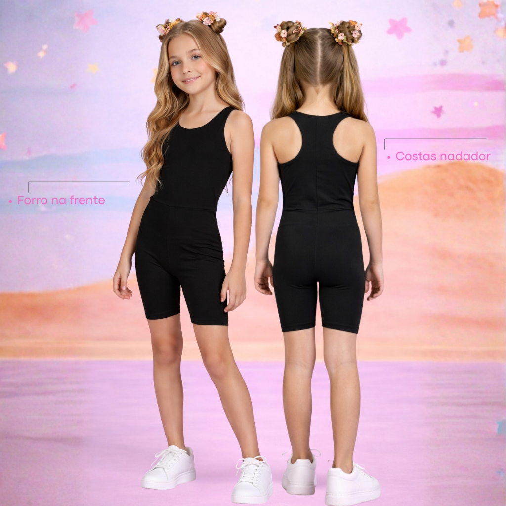 Macaquinho Infantil Fitness Roupa Menina Treino Ballet Ginástica Forrado Treino Escola Natação