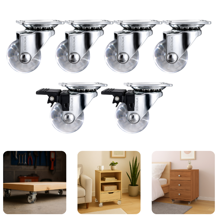 Kit Com 6 Rodízio 35mm 2 Com Freio 4 Sem Freio Rodinha Móveis Gaveteiro Carrinho Auxiliar
