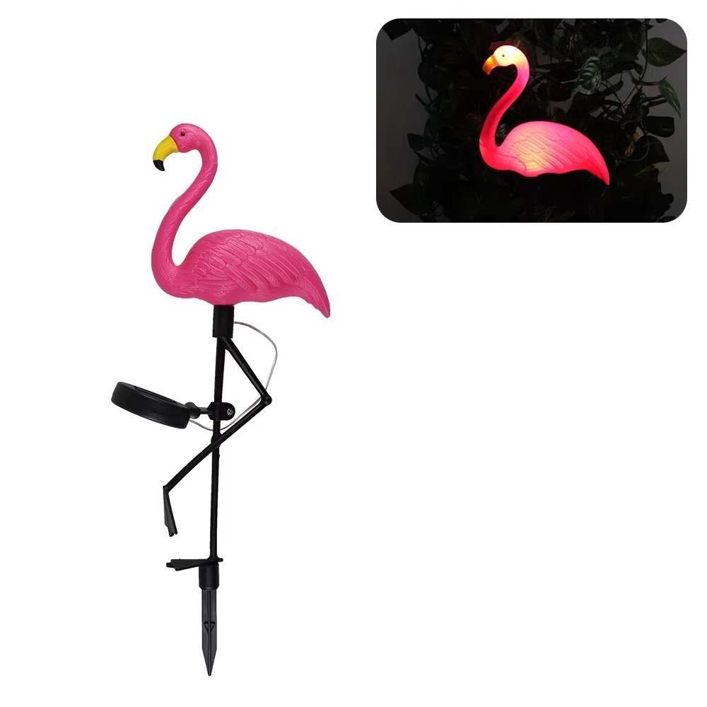 2 Pçs Flamingo Rosa Luz Solar De Pátio De Jardim À Prova D'água Lâmpada De Solo Estaca, Estatueta