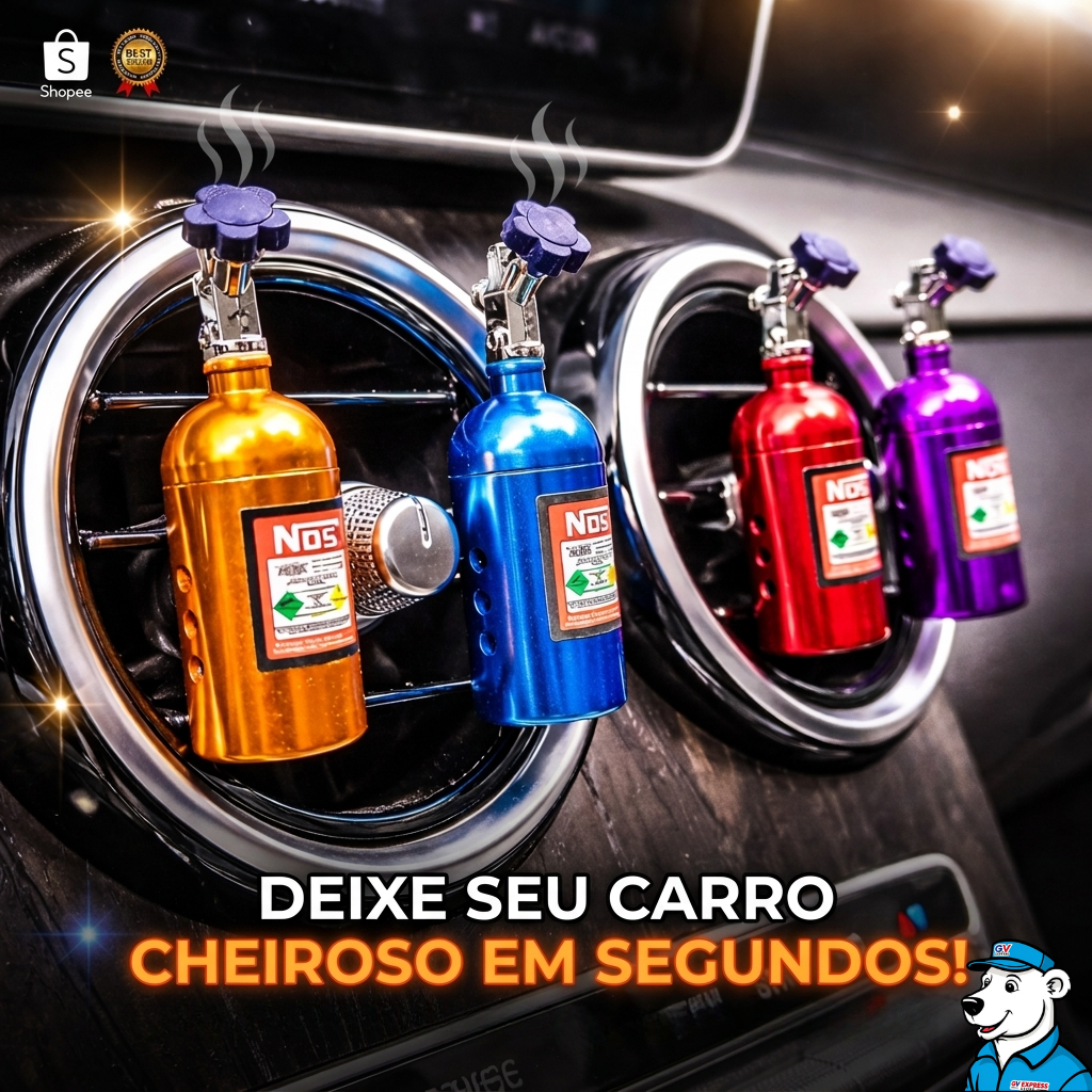 Difusor Aromatizador Veicular Garrafinha com Clip para Ar Condicionado + Refil - Perfume Automotivo Aromaterapia