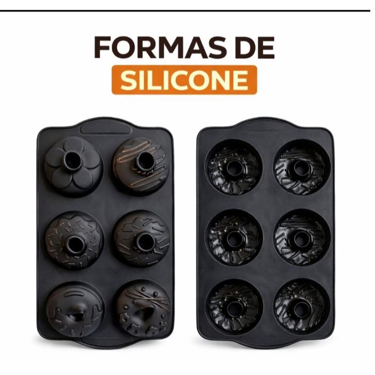 Forma Silicone Antiaderente 6 Cavidades Donuts Assadeira Molde Multifuncional Resistente pra Cozinha