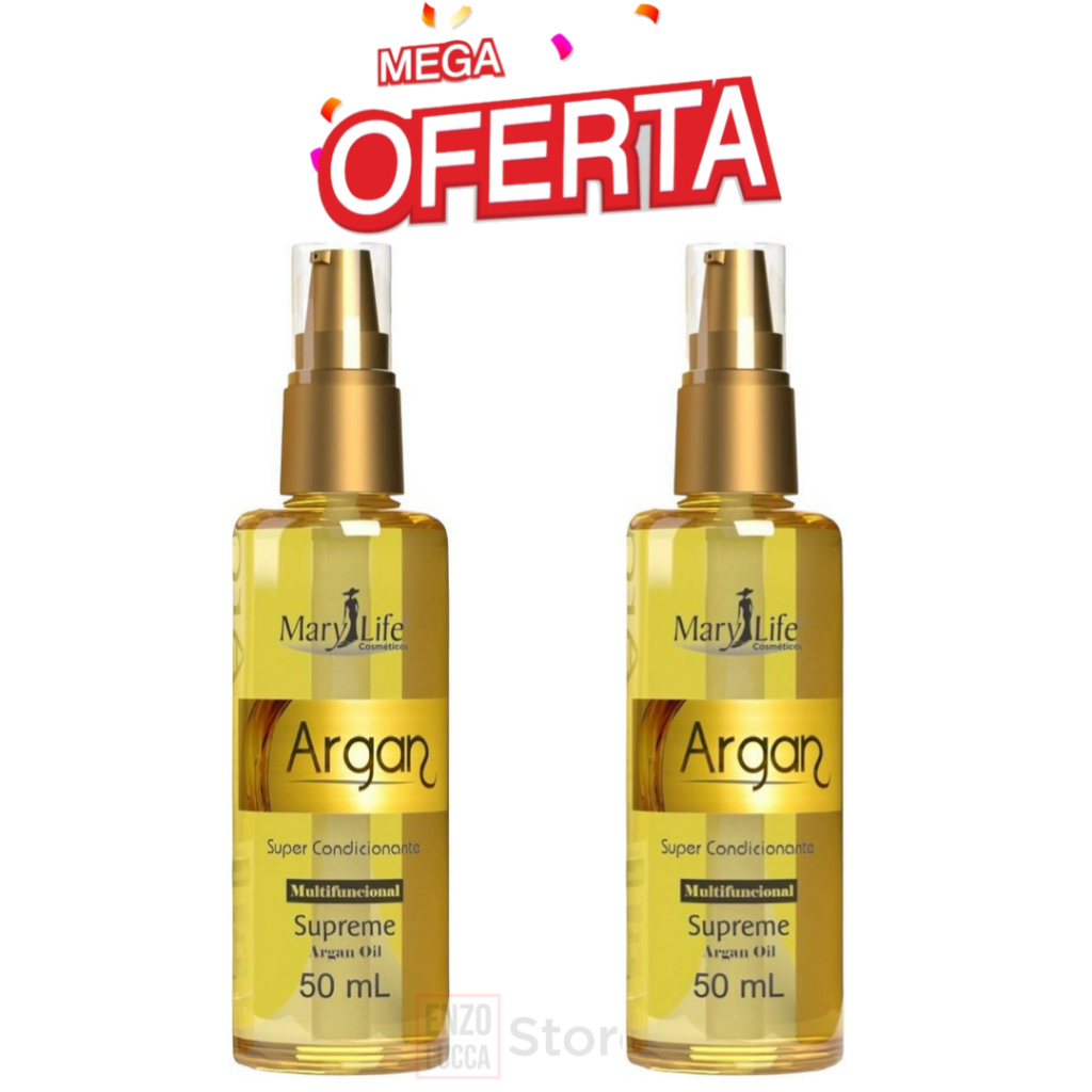 2 UNID Óleo Argan Supreme 50 ML MARY LIFE Reparador de Pontas Protetor Térmico Hidratação Original