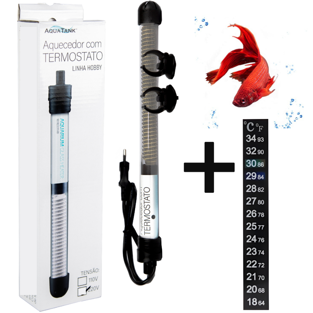 Termostato Aquatank Aquecedor com Termometro Para Aquários de até 100 litros hobby 100w