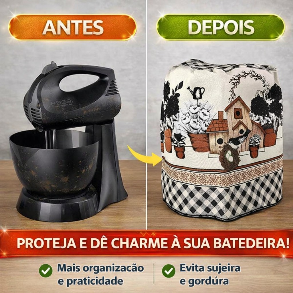 Capa Protetora Para Batedeira Varias Estampas Tecido Lavável Tamanho Padrão Cozinha Residencial
