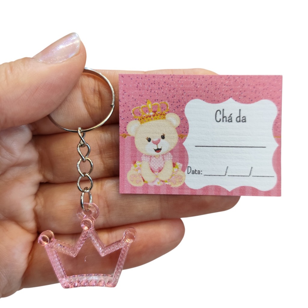 50 Chaveiro Mini Coroa Rosa Lembrancinha Chá de Fraldas Chá de Bebê Menina