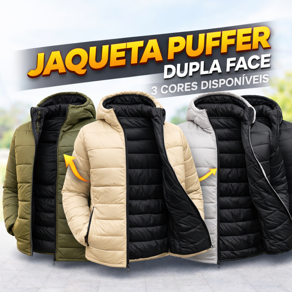 Jaqueta Puffer Dupla Face Masculina Bobojaco Impermeável Corta Vento Inverno