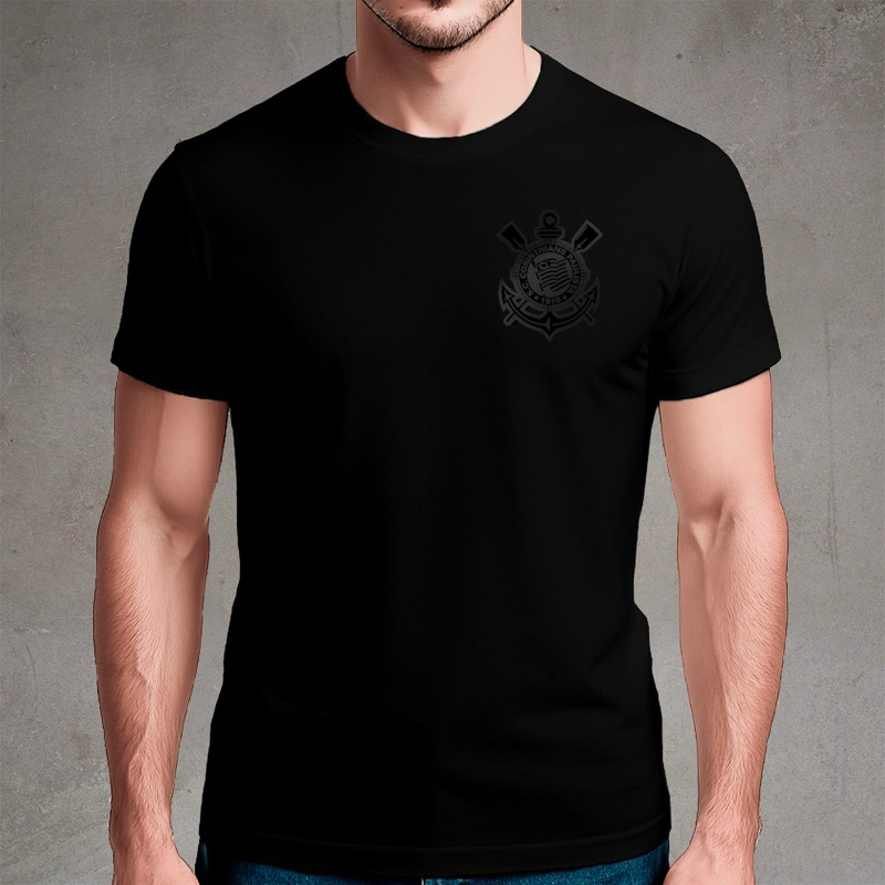 Camiseta Masculina Time Futebol Camisa Timão Corinth 100% Algodão Escudo
