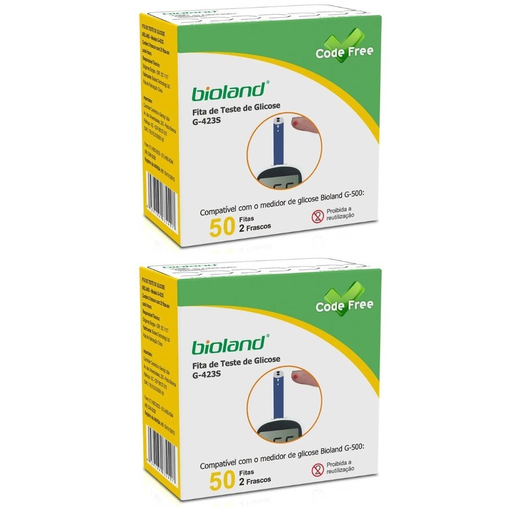 100 Fitas Medição de Glicose 423S Bioland
