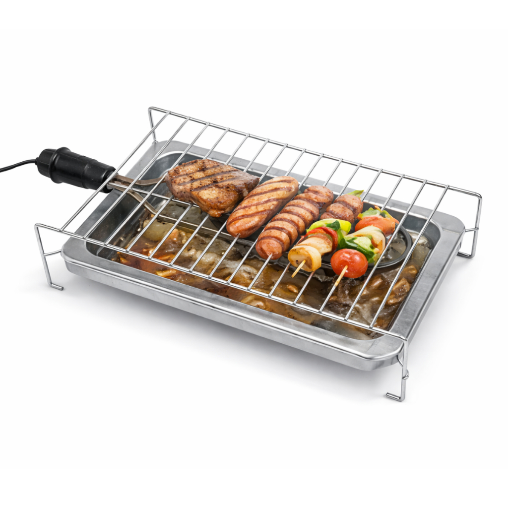 Churrasqueira Elétrica Portátil com Grelha Inox Portátil Com bandeja coletora