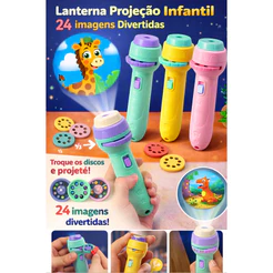 Lanterna Projetora Infantil 24 Imagens Animais para Crianças Brinquedo Projeção 3 Discos
