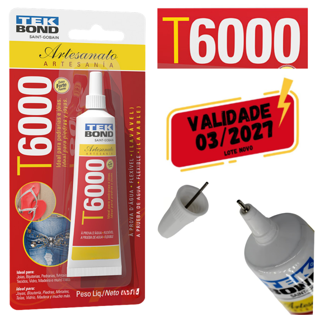 Cola Artesanato T6000 Tekbond - Transparente Jóias, Pedraria Cristal Bico Anti-entupimento em Oferta na Shopee