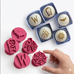 Kit Carimbos Wandinha Mãozinha Doces e Brigadeiros Marcador Profissional Confeitaria Festa Temática