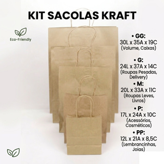 Sacolas Papel Kraft PP P M G GG em Oferta na Shopee