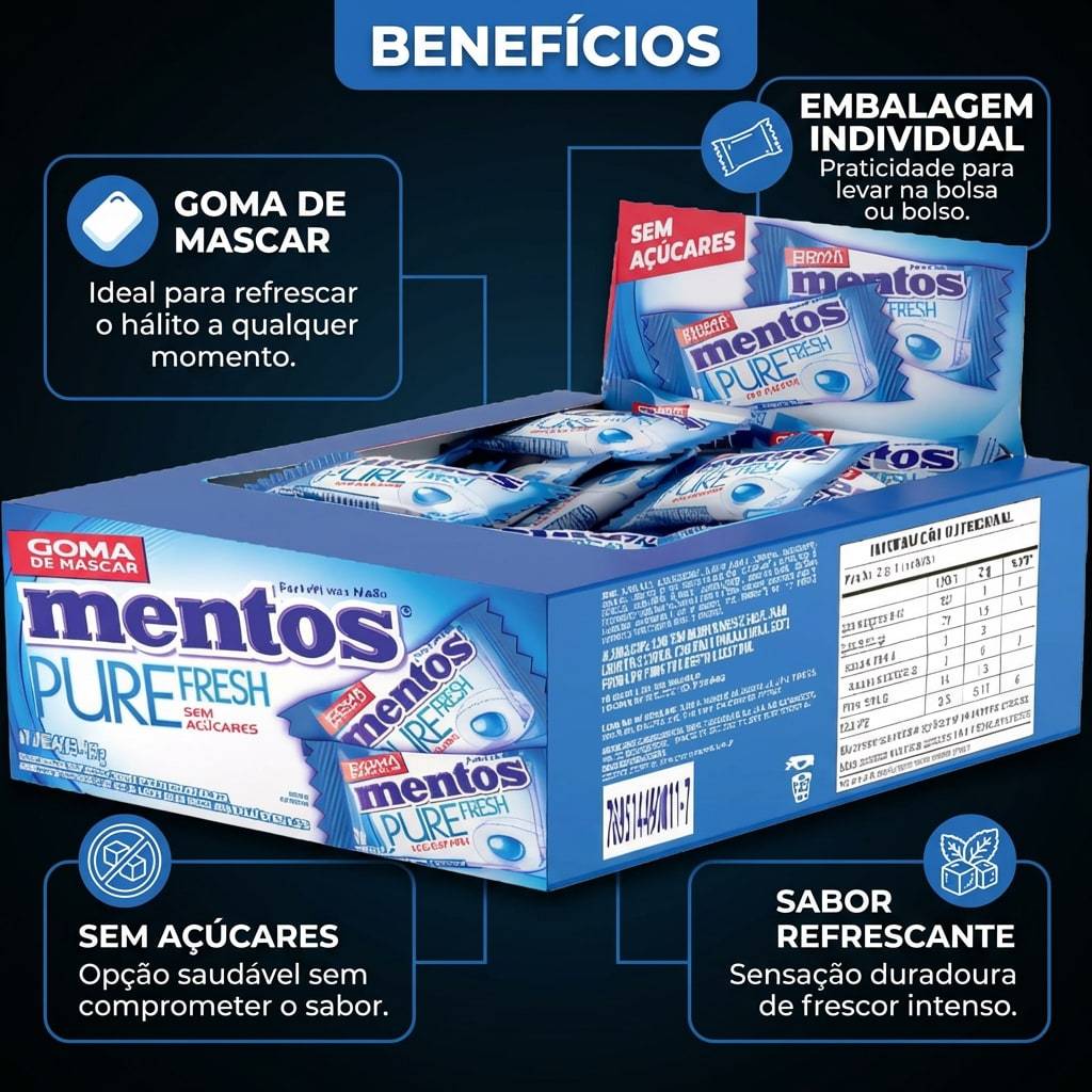 Chiclete Mentos Monopeça Pure FreshMint Caixa 60 unidades - Menta