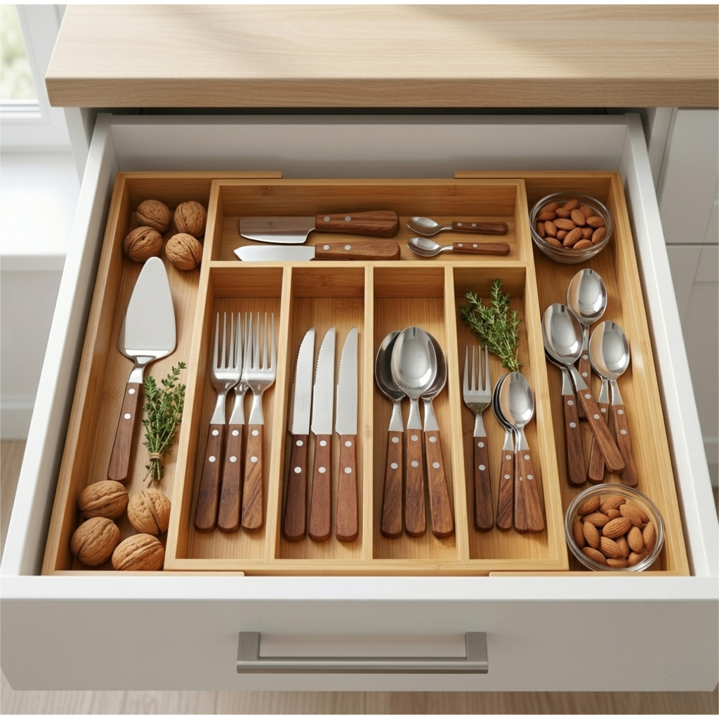 Organizador De Talheres Gaveta Bambu Extensível 7 Divisórias em Oferta na Shopee