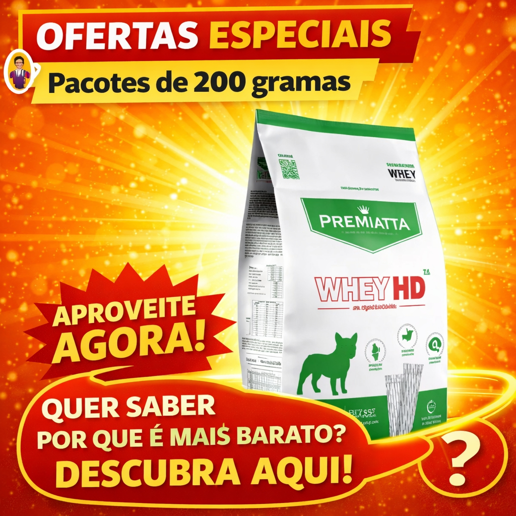 🔥 OFERTA IMPERDÍVEL PARA SEU CACHORRINHO! ✨Ração Premiatta Whey Hd 31 Cães Adultos  3kg (15x 200g)