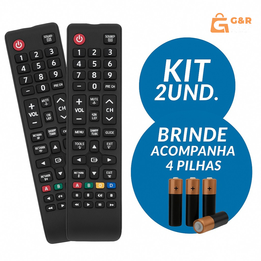 Kit Controle Remoto Compatível Samsung Smart TV com Pilhas AAA Inclusas Pronto para Uso