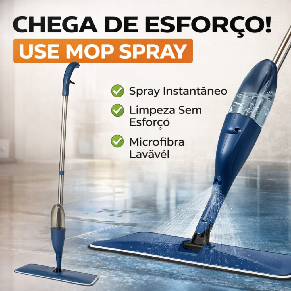 Mop Spray Rodo Esfregão com Reservatório Rodo Mágico Giratório Limpa Seca