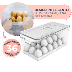 Porta Ovos 36un Organizador de Geladeira Com Tampa Bandeja Acrílico Ou
