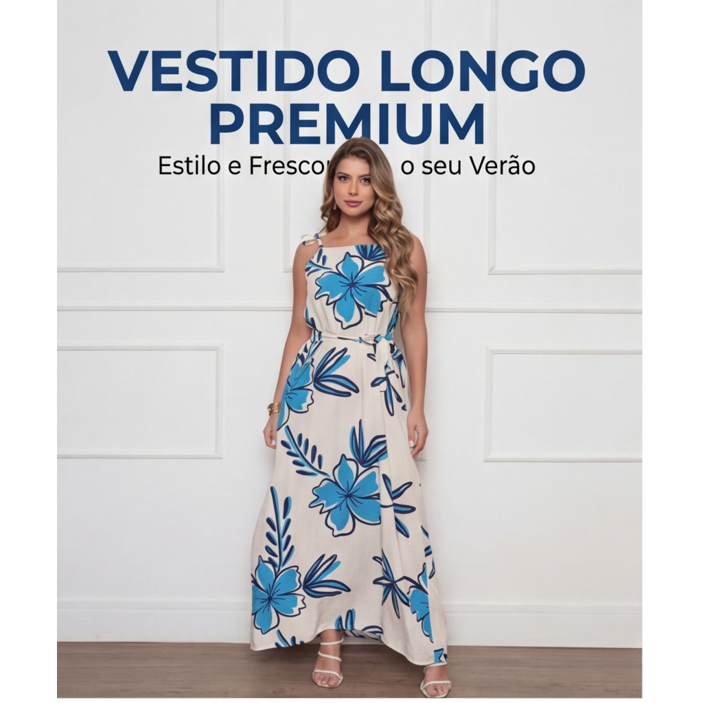 Vestido longo Viscolinho floral, praia, tamanho único, alça ajustável, confortável, estampa tropical, tendência 2026 em Oferta na Shopee