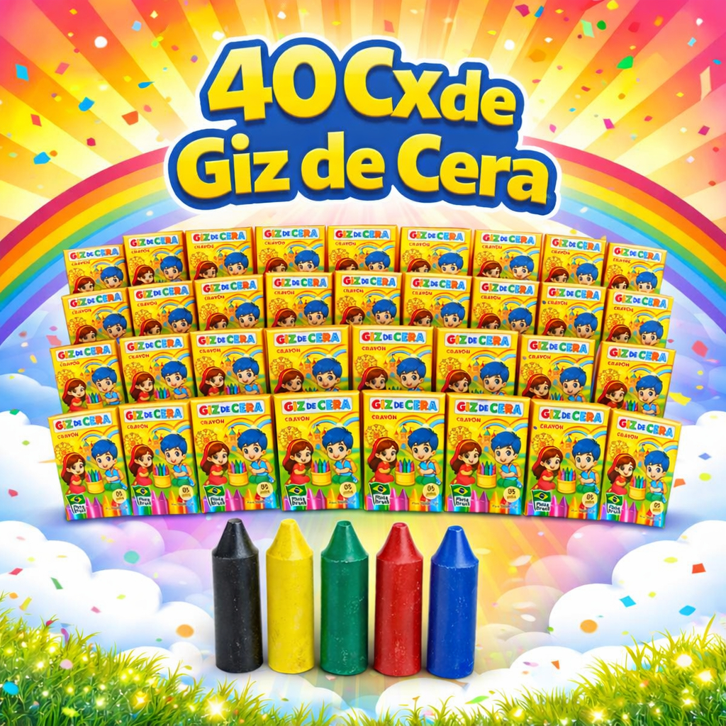 40 Mini Giz de Cera 5 Cores P/ Kit Festa Lembrancinha Infantil Escolar Prenda