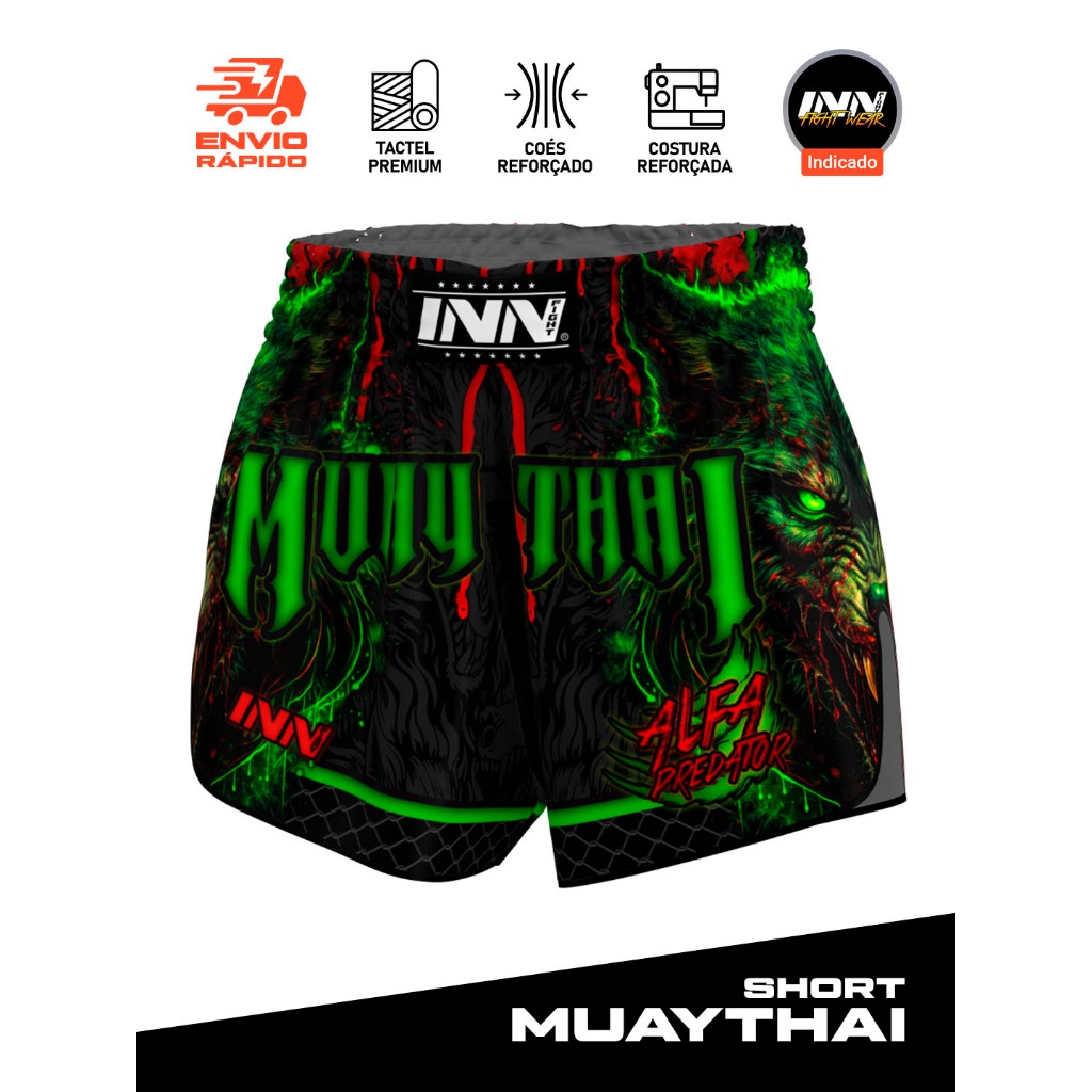 Short Muay Thai Alfa Predator Calção Bermuda Tailandês Unissex Inn Fight