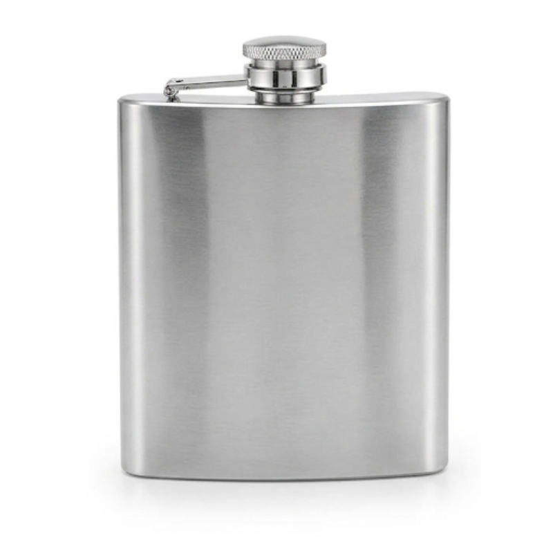 Cantil De Bolso Inox Portátil p/ Bebida 220ml Metal Liso Aço Inox Escovado Garrafa Bolso Bar